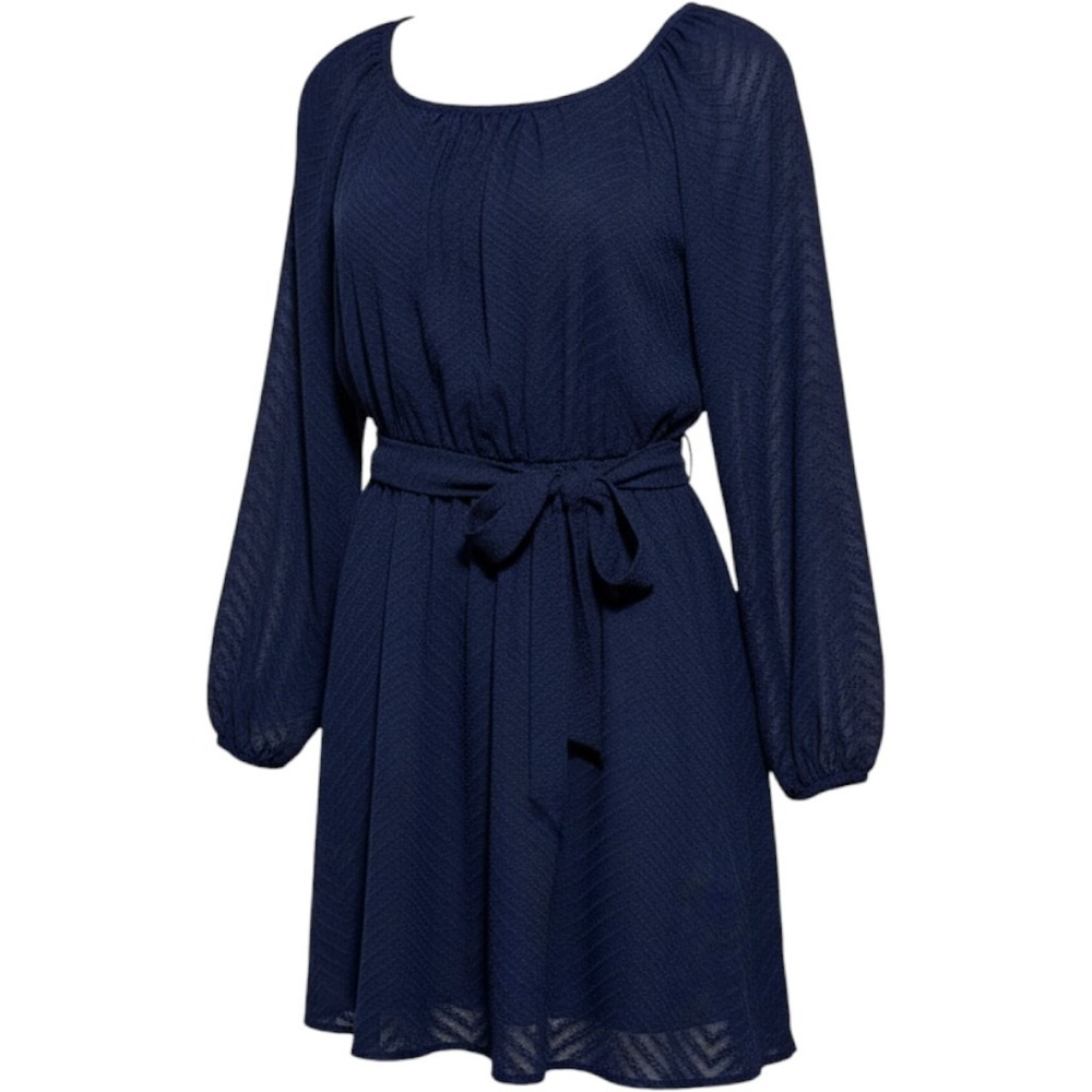 Speechless Size Small Navy Blue Long Sleeve Mini Dress Belt Tie Bow